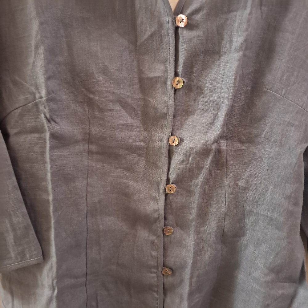 Lintico Top Women's Large L Blue Chambray Linen Fitted Office Career Coastal - Picture 3 of 13